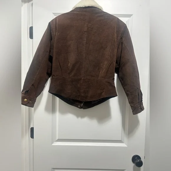 Vintage women OutBrook Brown Shearling Collar corset leather jacket Jacket - Picture 3 of 5